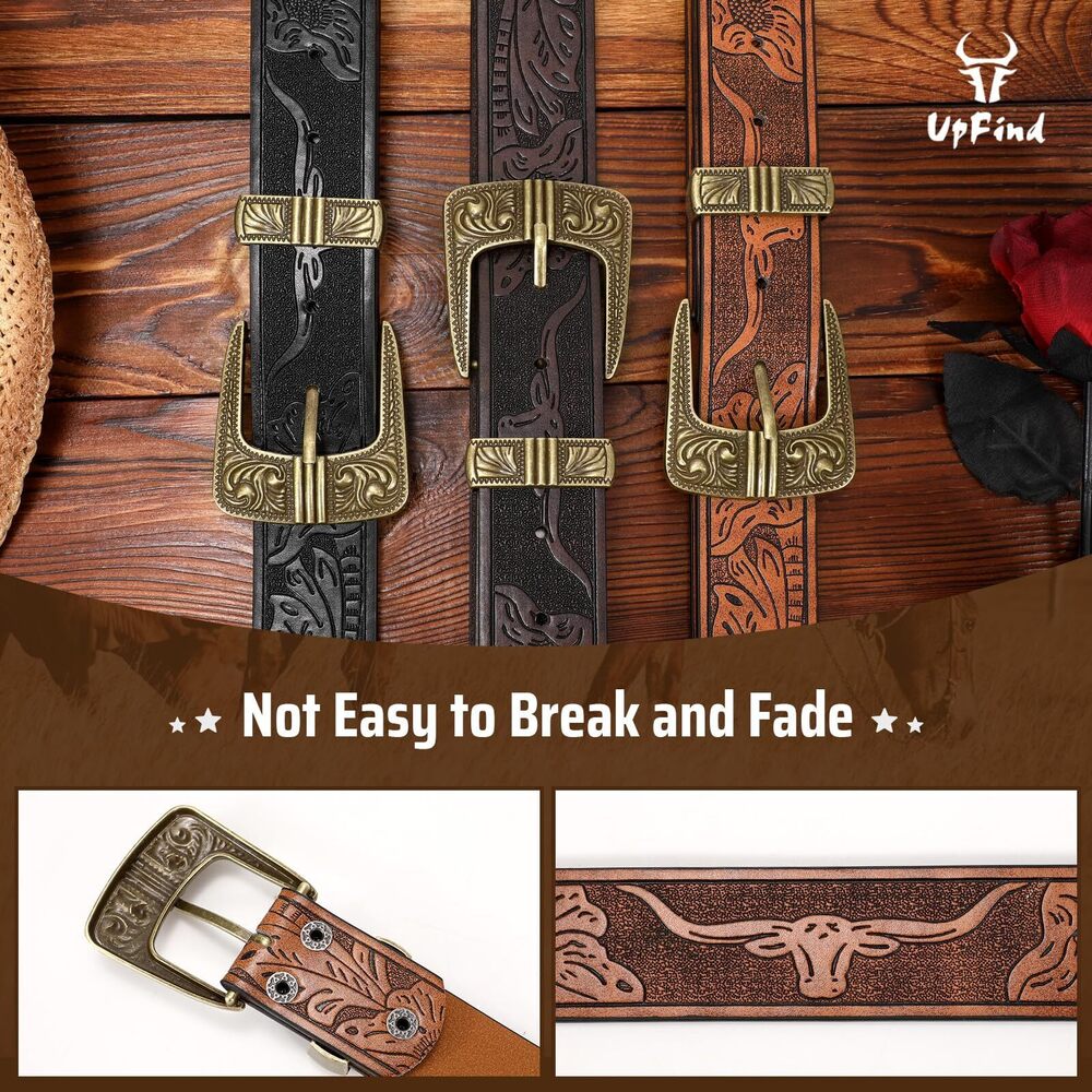 4936 Western Leather Belts For Women Men Vintage Engraved Cowboy Cowgirl Belt View 3